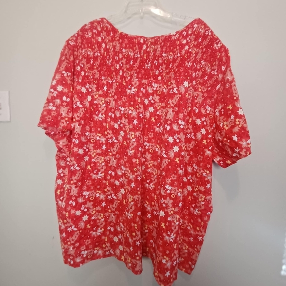 Ulla Popken Red/Wht Floral Tunic Top Womens US SZ 32/34‎ V-Neck Short Sleeve NWT - Picture 2 of 7